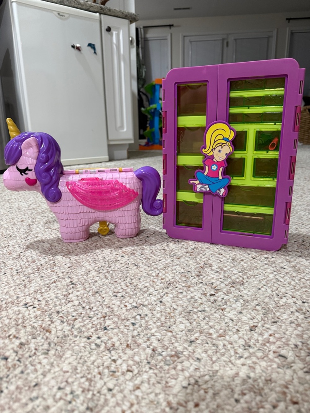 Bundle of Polly pocket Purple & Pink Unicorn Playset with Accessory Case